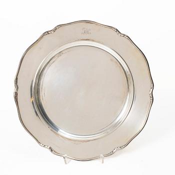 W.A. Bolin, Kuverttallrikar, 6 st, silver, Stockholm 1937.
