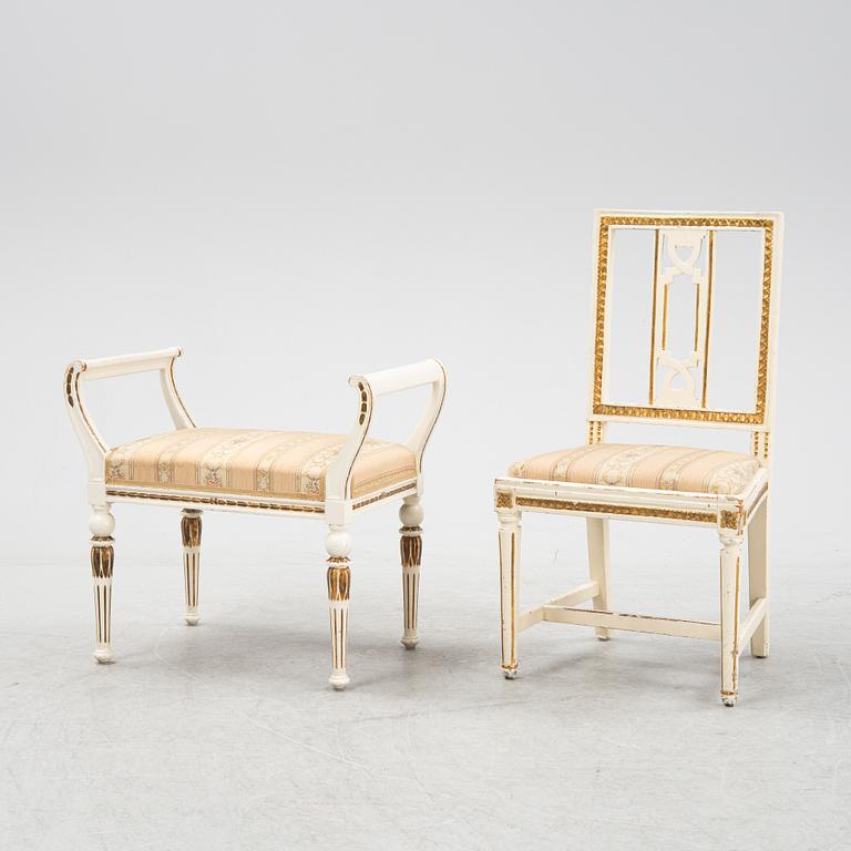 A Late Gustavian sofa, chair and stool, 19th and 20th century.