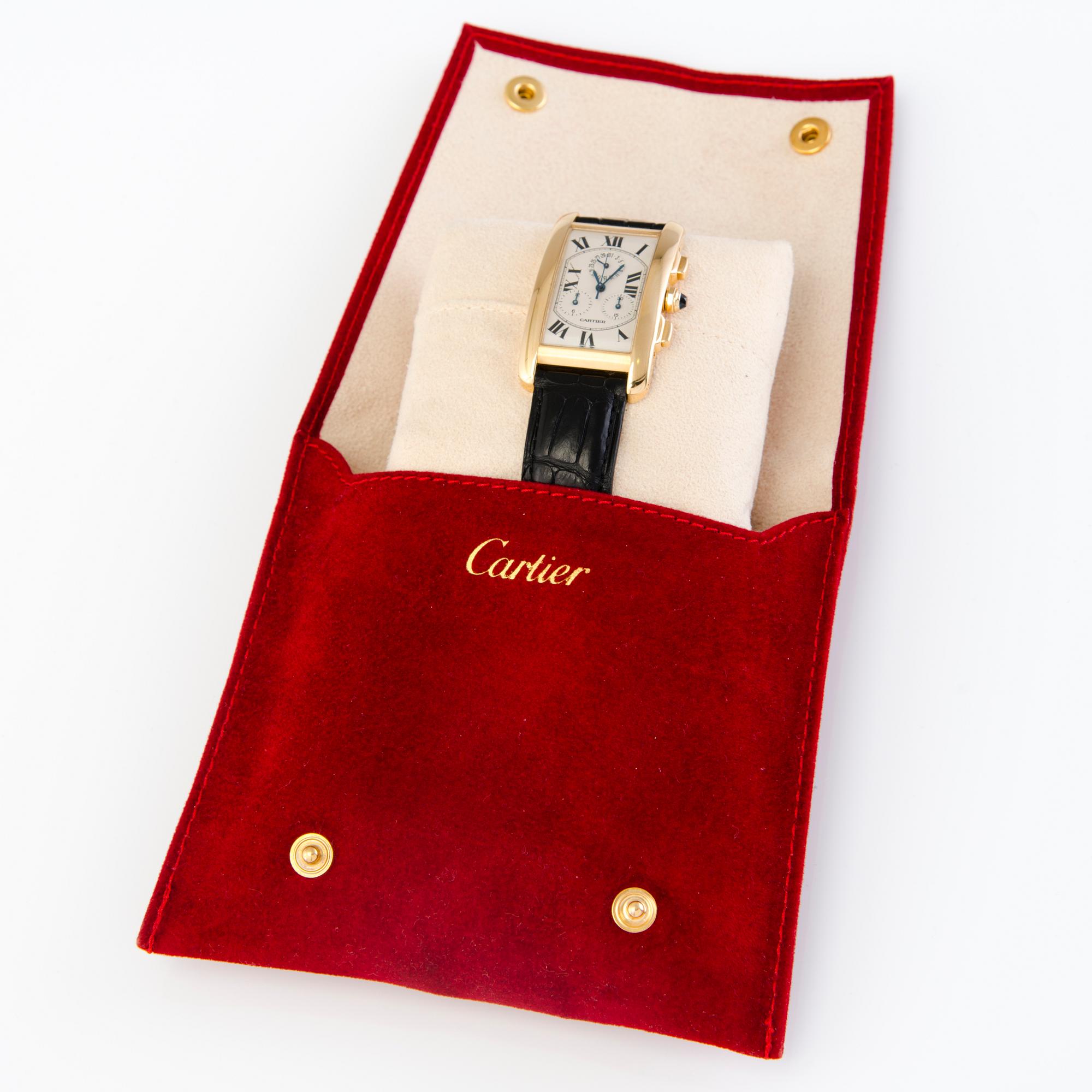 CARTIER, Tank Américaine Complications Chronograph YG, rannekello 40 (45) x 36 mm.