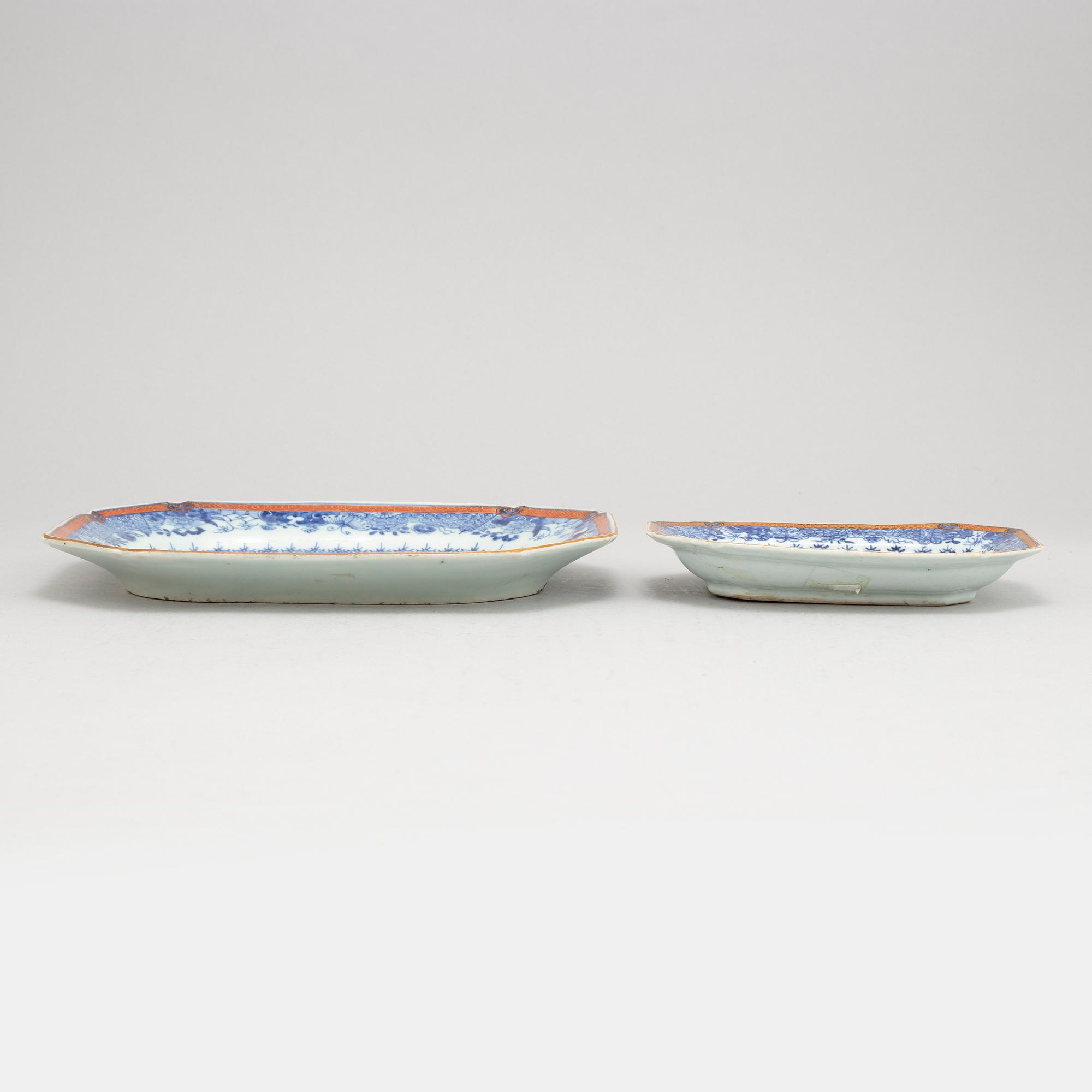 Fat, två stycken, kompaniporslin. Qingdynastin, Qianlong (1736-95).