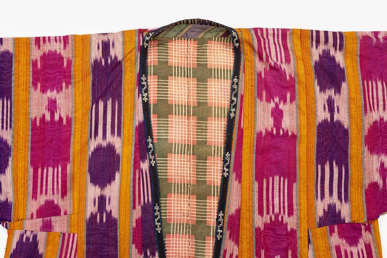 A woman’s Chapan, silk and cotton Ikat, Central Asia, 1880s.