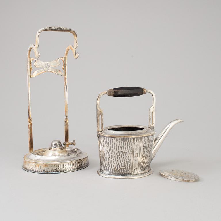 GEBRÜDER BING, a silver plate teapot and heater, Nürnberg, Germany, early 20th Century.