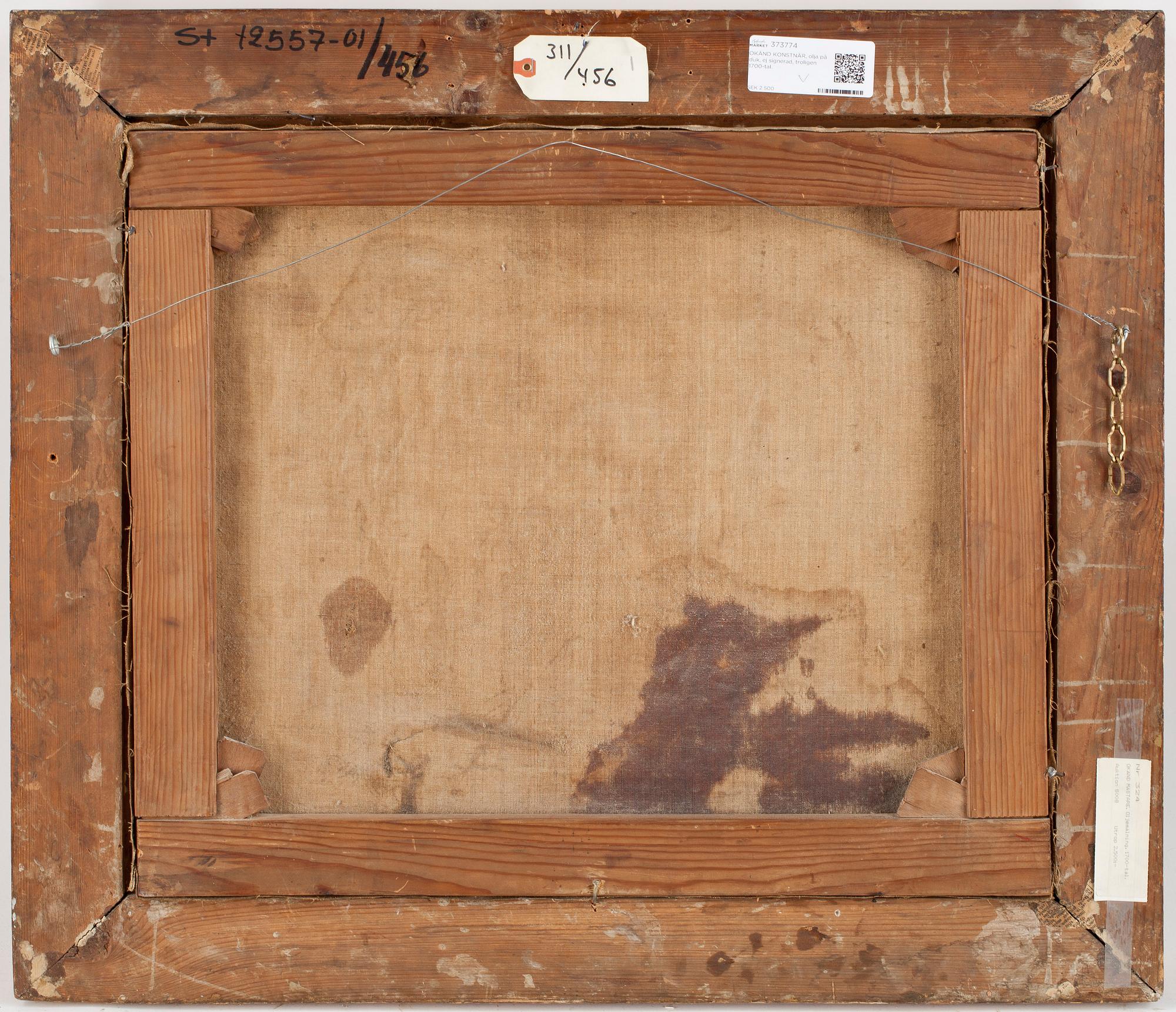 OKÄND KONSTNÄR, olja på duk, ej signerad, troligen 1700-tal.