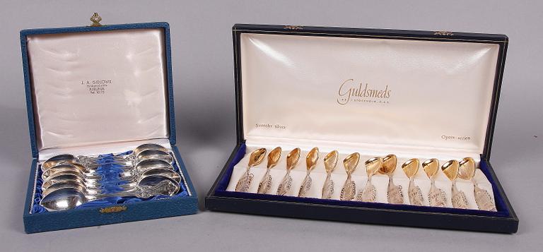 KAFFESKEDAR, 12+12, silver, bla Olga. Ceson resp GAB, 1960-tal.