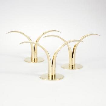 LJUSSTAKAR, 3 st, mässing, "Liljan", Ivar Ålenius Björk, Ystad metall, 1900-tal.