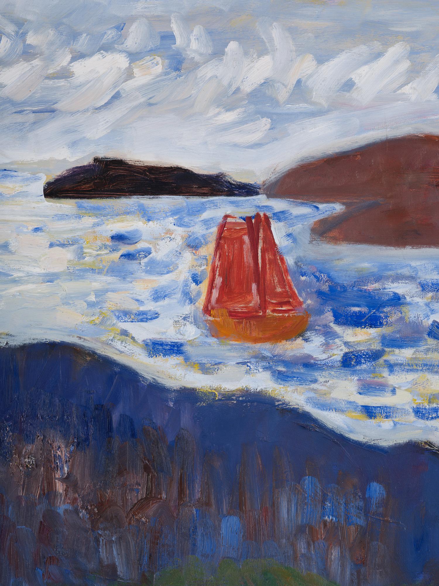 Tor Bjurström, En röd segelbåt når kusten.