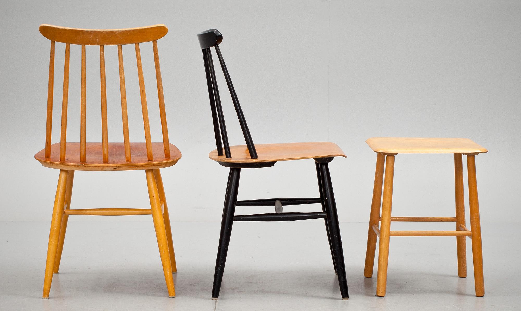 STOLAR och PALL, 4+1. Bl.a "Fanett" design Tapiovaara, Edsby verken. 1900-talets andra hälft.