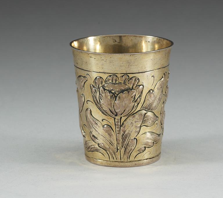 A German 17th century silver-gilt beaker, makers mark of Hans Wolf Hager, Nürnberg 1660's.