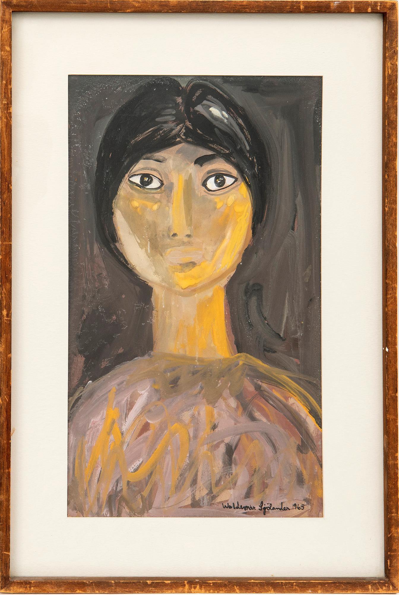 Waldemar SjölanderPorträtt , gouache, signerad och daterad 1965.