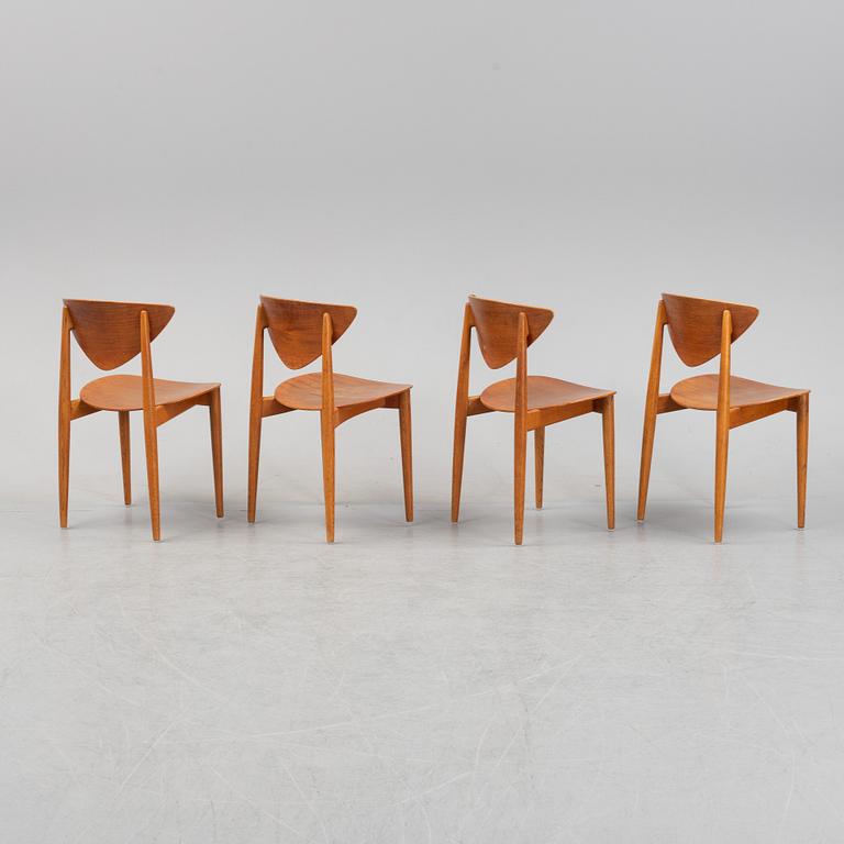 Peter Hvidt & Orla Mølgaard Nielsen, a set of four teak and oak chairs, Bodafors, 1950's/1960's.