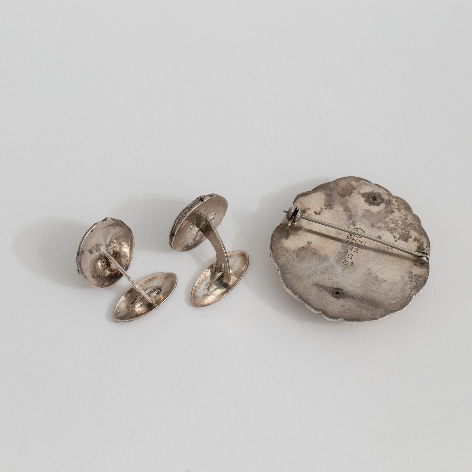 BROSCH SAMT MANSCHETTKNAPPAR, Georg Jensen, Danmark, importstämplade.