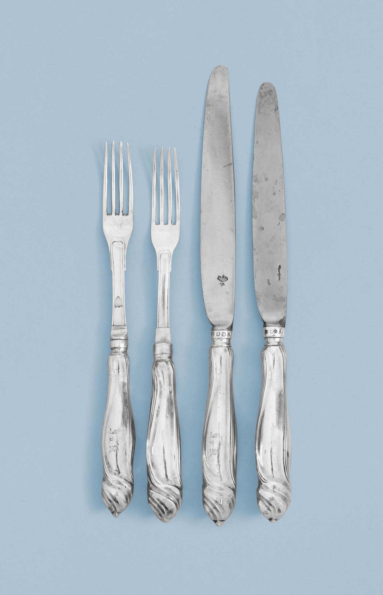 DESSERTBESTICK, 21 st, av Isak Trybom, Stockholm 1764-1790 och Carl G. Renander, Stockholm 1790. Rokoko.