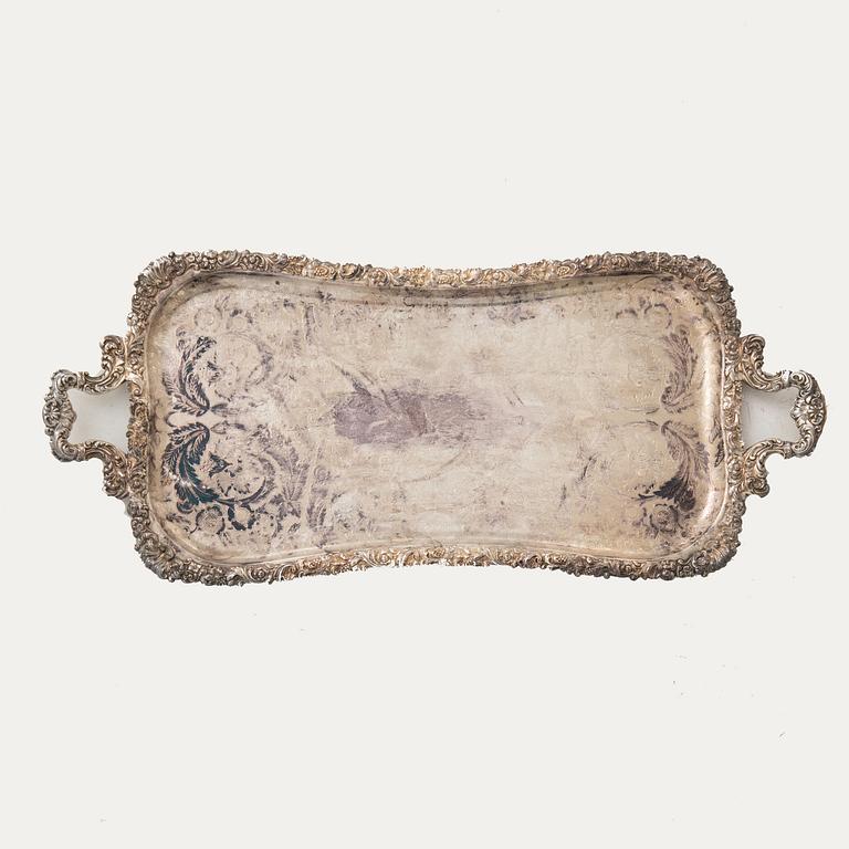Tray in Rococo style, silver-plated, mid-20th century.