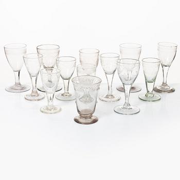 13 glasses, mostly Sweden, circa 1800.