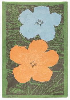 Andy Warhol, efter. Matta, "Flowers", maskintuftad, Danmark, ca 202 x 140 cm.