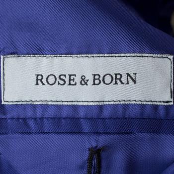 ROSE & BORN, a men's black wool suit consisting of jacket and pants.