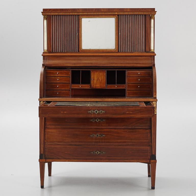 A late Gustavian mahogany secretaire, Stockholm, early 19th century,