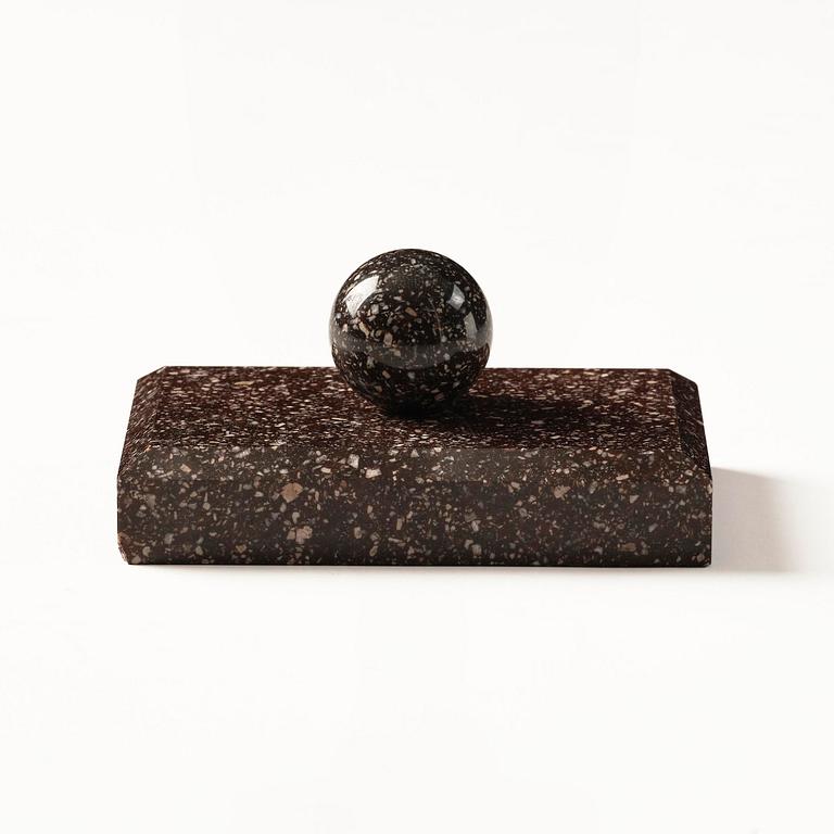 A 'Blyberg' porphyry Empire paperweight from Älvdalen, first part 19th century.