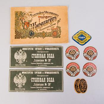 A Russian brewery booklet and eight labels with brewery motifs, late 19th Century.