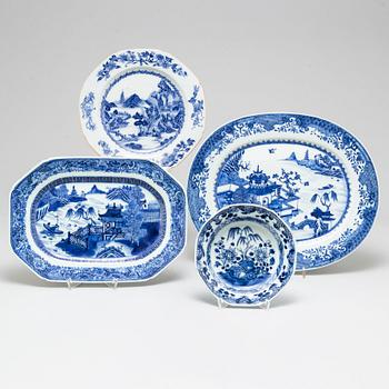 Four blue and white porcelain dishes, Qing dynasty, Qianlong (1736-95).