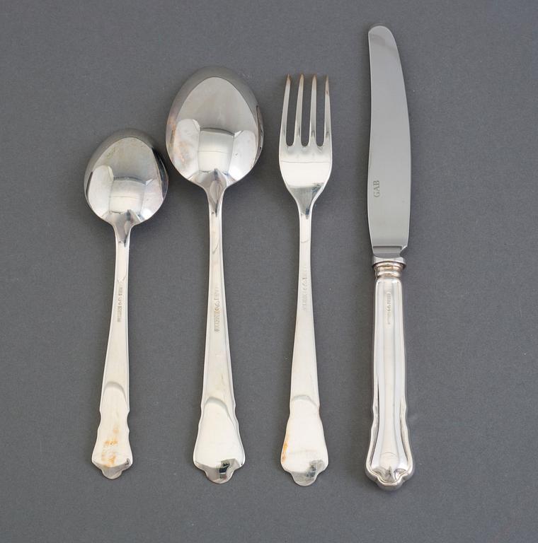 BESTICK, 48 delar, silver, "Chippendale", GAB, Stockholm, 1900-talets fjärde kvartal, 2156 gram.