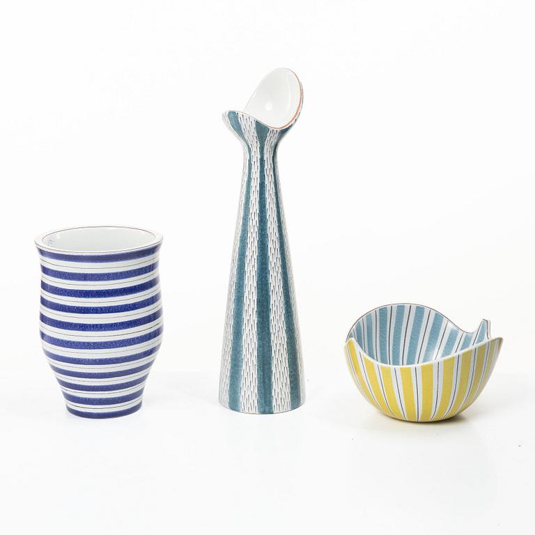 Stig Lindberg, Vaser, 2 st, samt en skål, fajans, Gustavsberg Studio.