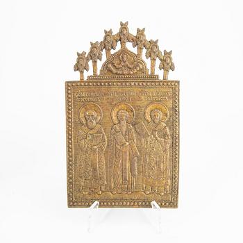 A set of four Russian brass and enamel icons 19th century or older.