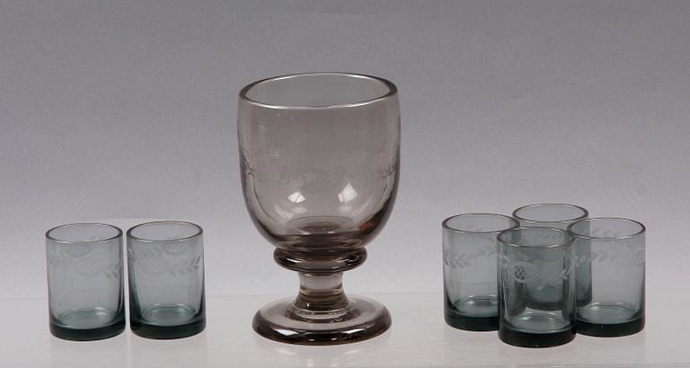 POKAL SAMT GLAS, 7 delar, gustaviansk stil, bla Reijmyre. 1900-talets andra hälft.