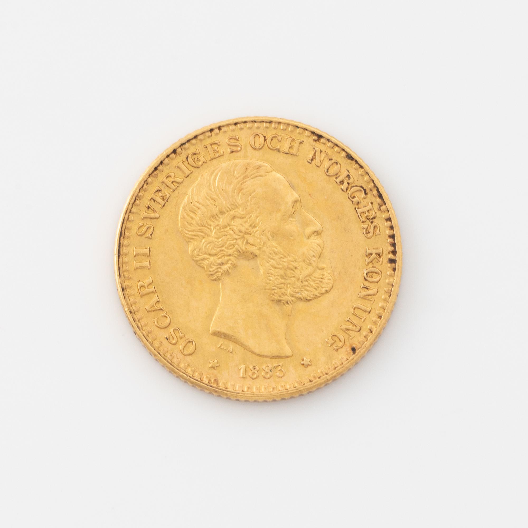 Oscar II, guldmynt, 10 kronor, 1883.