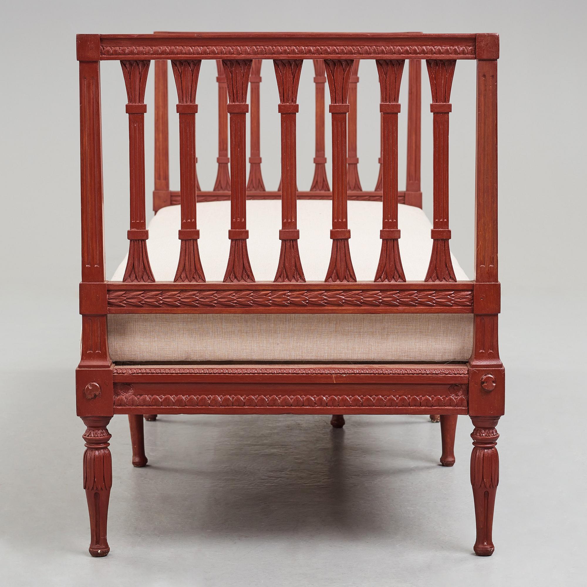 A pair of chairs and a sofa by Ephraim Ståhl (master in Stockholm 1794-1820), late Gustavian ca 1800.