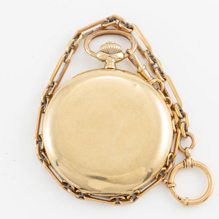 Pocket watch, Hunter, Alpina, 14K gold, chain 18K gold, 53 mm.