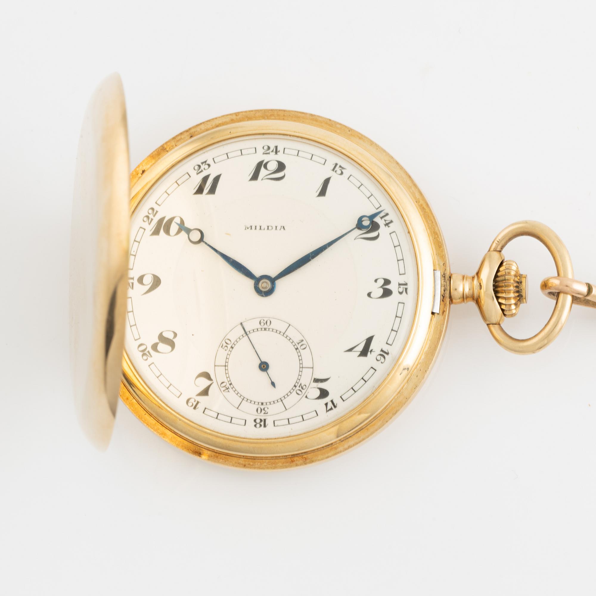 Mildia, 14K gold, pocket watch, 50,5 mm.