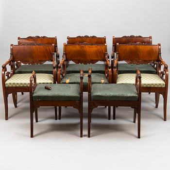 A set of six Russian armchair and tabourets from latter half of the 19th century.