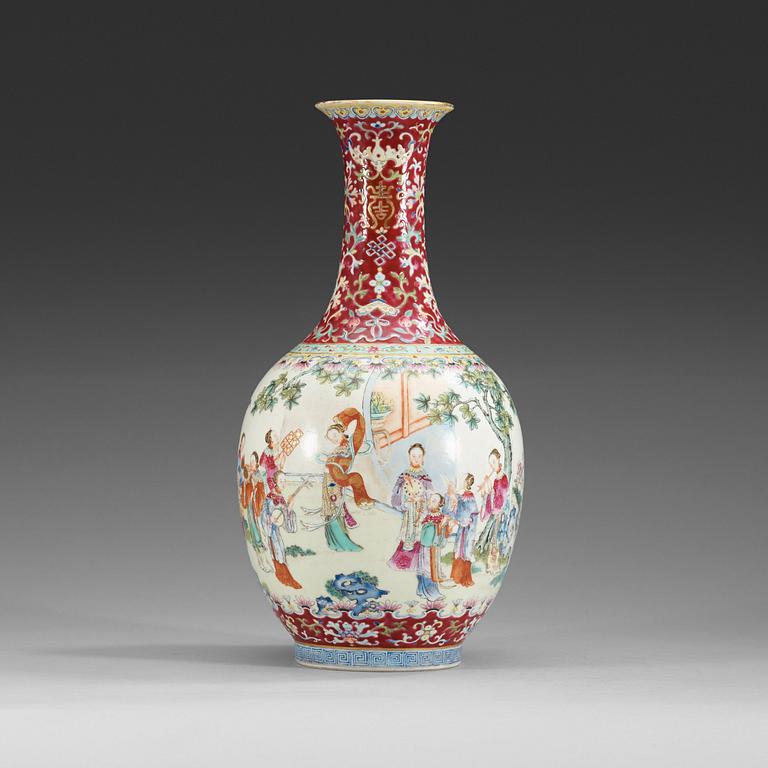 A famille rose vase, China, presumably Republic, 20th Century, with Qianlong sealmark.