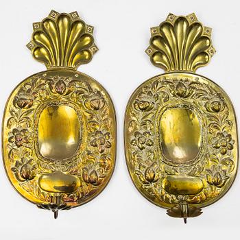 A pair of baroque style brass wall lights by Johan F. Hellström, Nyköping, 1898.