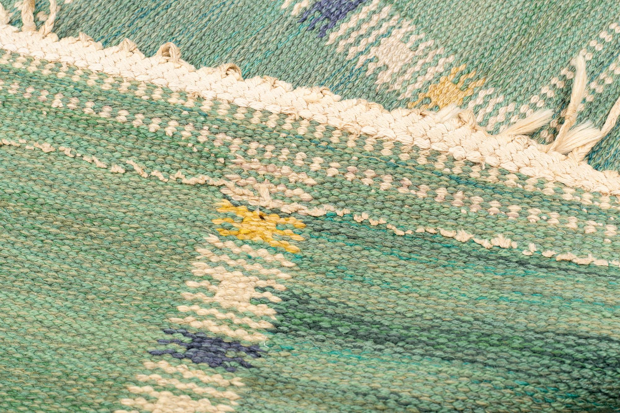 Barbro Nilsson, a carpet, "Falurutan grön, Alice", flat weave, ca 218 x 146,5-150,5 cm, signed AB MMF BN.