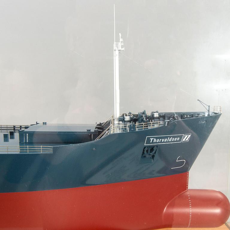 A ship model, M/S Thorvaldsen, launched 1974.