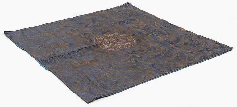 A blue silk and metal-thread  'five-clawed dragon and phoenix' panel, Qing dynasty, around 1800.