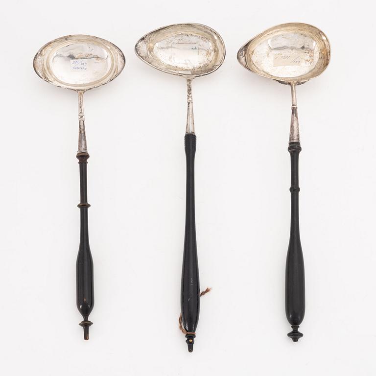 Soppslevar, 3st, silver, olika mästare, Sverige, 17/1800-tal.