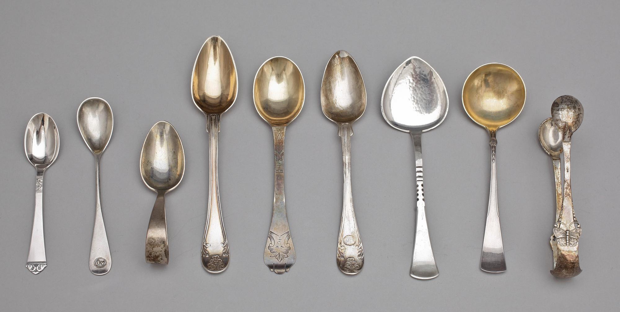 PARTI BESTICK, silver, flertal tillverkare, mest Sverige, 1800-1900-tal. Tot vikt ca 750 gram.