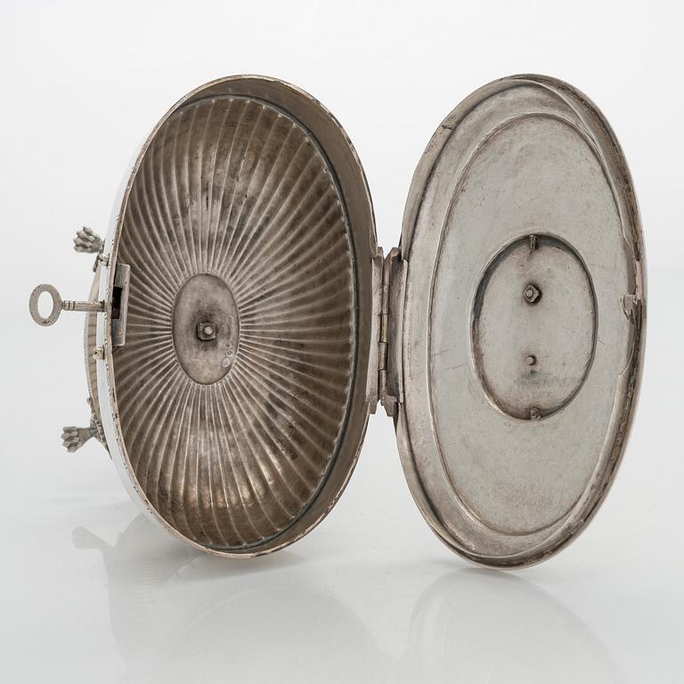 Johan Petter Grönvall, sockerskrin, silver, Stockholm, sannolikt kring 1820. Empir.