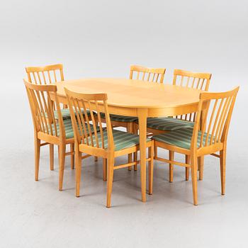 Carl Malmsten, a 'Herrgården' birch table and six chairs, Åfors Möbelfabrik, 1997.