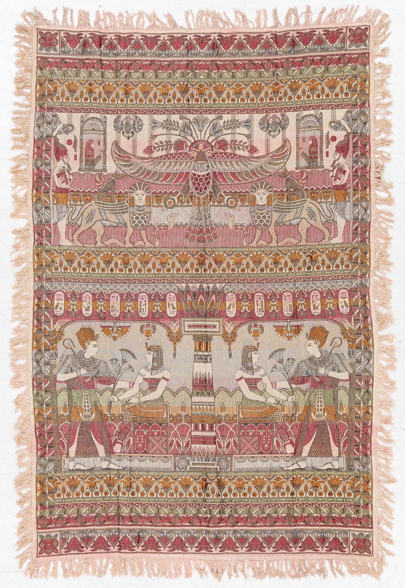 Wall hanging, Egyptian style, jacquard woven around 1900, approx. 185 x 120 cm.