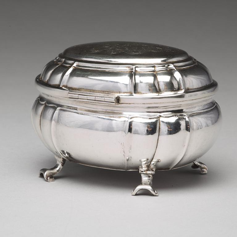 A Swedish 18th century silver sugar-casket, mark of Johan Pettersson Berg, Norrköping 1743.