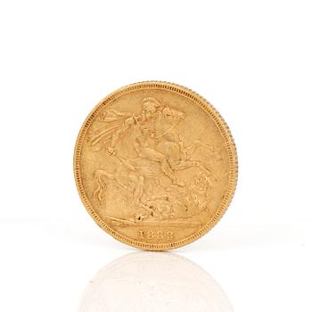 GULDMYNT, sovereign, Victoria, Storbrittannien 1883. Vikt ca 7 g.