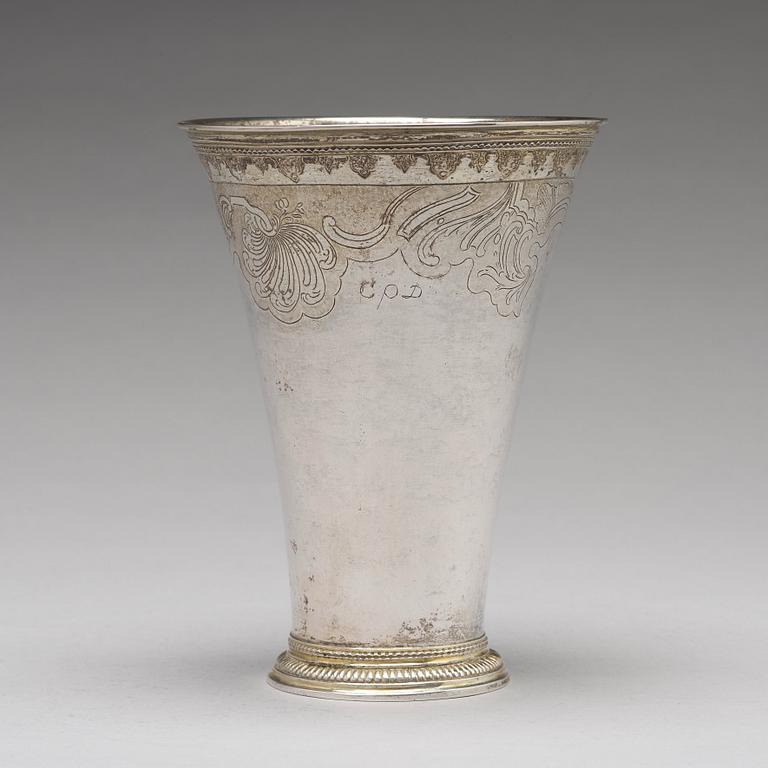 A Swedish 18th century parcel-gilt silver beaker, mark of Gustaf Henning, Stockholm 1752.