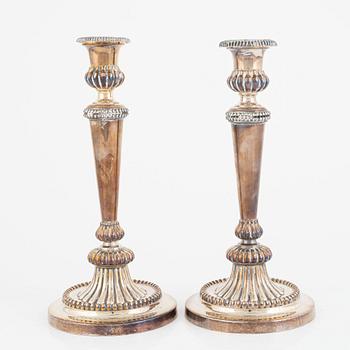 A pair of silver plated candlesticks, Regency, England, first half of the 19th Century.