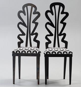 A pair of Birgit Broms patinated metal chairs, Sweden ca 1994.