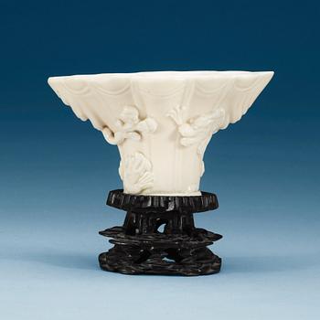 1495. A blanc de chine libation cup, Qing dynasty, presumably Kangxi (1662-1722).