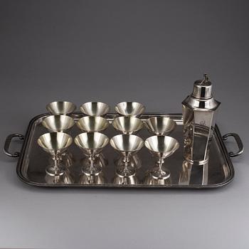 COCKTAILSET, 13 delar, nysilver, bland annat GAB, Stockholm, 1900-tal.